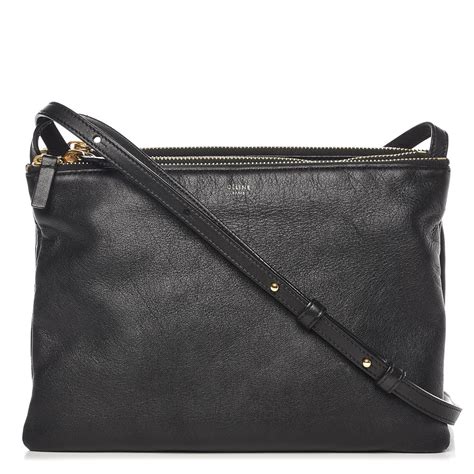 CELINE Lambskin Large Trio Crossbody Bag Black